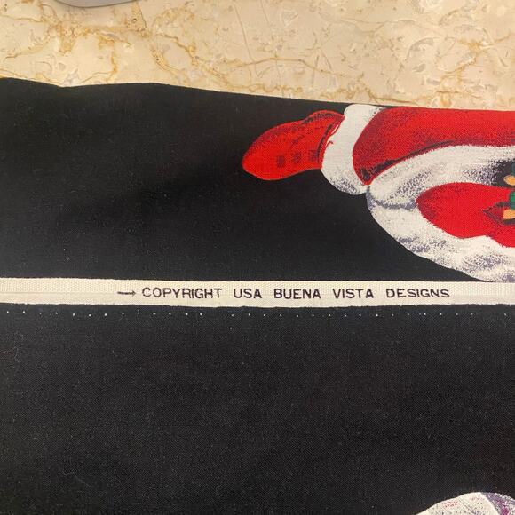 Christmas Theme Print Fabric Panel Santa Claus Bag Of Toys Black Red 29” x 44” - Picture 3 of 9